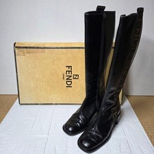 FENDI Long Boots Shoes EU 37.0 US 7.0 Leather Black Authentic