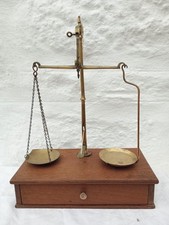 Antique Box Mounted Apothecary Scales with Spare Pans and a 5 Grain Weight