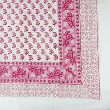 Indian Block Printed Cerise Pink Bloom Table Cloths Rectangular 100% Cotton