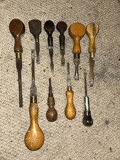 10 x Antique Gunsmiths Turnscrews Wood Handled Brass Steel Screwdrivers