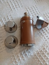 8oz Stainless Steel Hip Flask Set with Brown Leather Effect 2 Cups