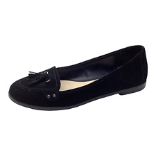 John Rocha Womens Ladies Black Suede Flat Slip On Tassel Loafers Size UK 5 Used