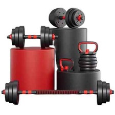 Dumbbell Barbell Kettlebell Weights Set - Heavy Weight Training Home Gym Red