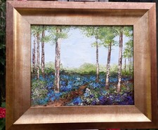 Hand painted birch forest, in oils on canvas 35x30cm wood frame as seen.