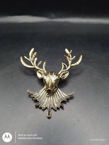 Gold tone stag brooch - tone,
