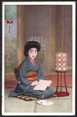 Geisha reading sitting - reading,,