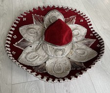 Pigalle Original Mexican Hat. Deep Red With White And Silver Detailing.
