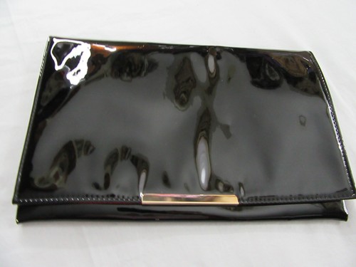 Lancome black patent clutch - -,