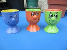 3 X Trade Winds Funny Faces Egg Cups Ceramic 3 Egg Cups - used