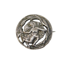 Victorian Sterling Silver Art Nouveau Fairy or Cherub Brooch Antique 1900