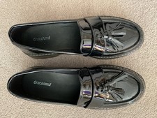 NWOB Graceland Black Patent Shoes Tassle Size 5 EUR38 Slip On Women’s Girls 