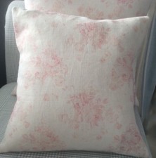 Peony and Sage Cushion Cover  in  Millie Linen Fabric Pink Shabby Chic