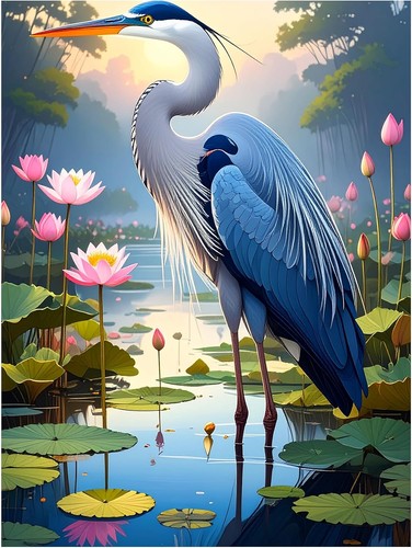 Tile mural great blue - great, heron
