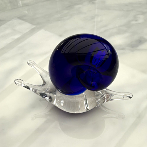 Unmarked glass blue snail - unmarked,