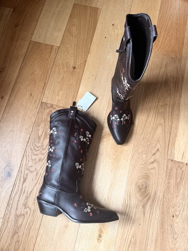 Zara brown leather - zara, embroidered