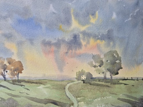 Sunset landscapewatercolour - sunset,