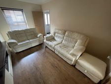 DFS Sofa Set 3pc Cream Leather, 3 Seater, 2 Seater And Storage Seat