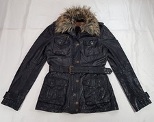 RIVER ISLAND SIZE 10UK M WOMENS BLACK REAL LEATHER BIKER JACKET BELT **READ**