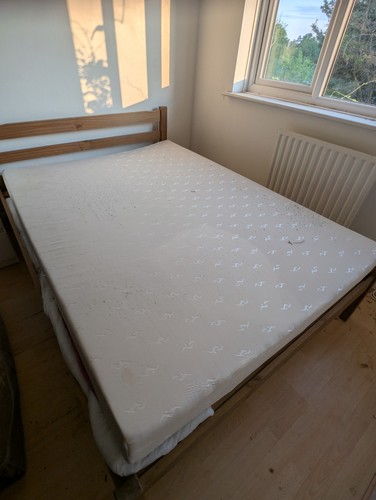 Beige wooden double - beige, bed