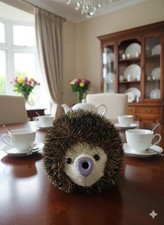 Handknit  Novelty Hedgehog Tea Cosy for 4-Cup Teapot - Shimmering Tinsel Design