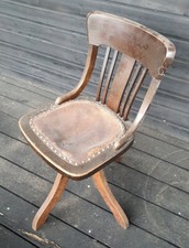 Vintage / antique wooden part upholstered adjustable height swivel chair