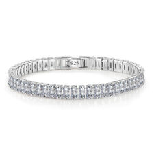 925 Sterling Silver Tennis Bracelet Rectangle Cut Diamond Inlaid Women Gift New