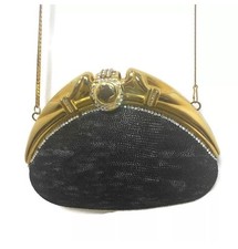 El Corte Ingles Vintage Handbag Black Spanish Hardcase Chain Strap 80s Party Bag