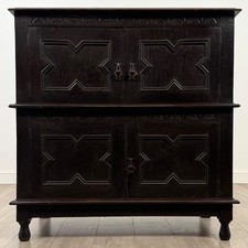 Antique 19th Century Ebonsied Jacobean Style Cupboard In Oak ( REF AF-4674 )