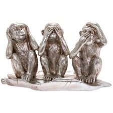 THREE 3 WISE MONKEYS Silver Resin Art Statue See Hear Speak No Evil New SALE