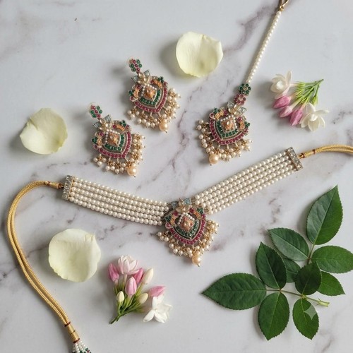 Indian pearl choker necklace - choker,