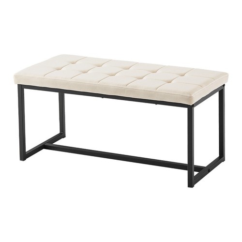 Beige velvet padded bed bench - padded,