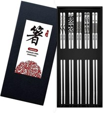 Reusable Stainless Steel Chopsticks - 5 Pairs Silver Metal Chopsticks, Dishwash