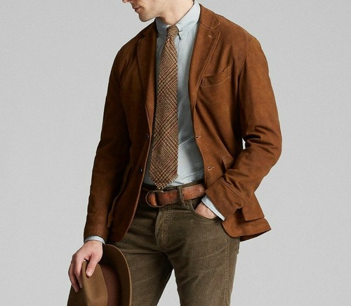 Men brown suede blazer - men's,