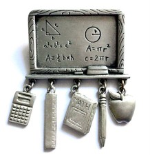 Vintage JJ Jonnette Pythagoras Theorem Geometry Maths Pewter Brooch Lapel Pin