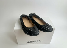 ISABEL MARANT BELNA Black Soft Leather Studded Ballerina Pumps Shoes 40 6.5 NEW