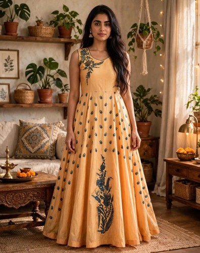 Yellow anarkali gown indian - yellow,