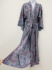 Gown Robe Retro Vintage Long Dressing Kimono Maxi Turquoise Pink Indian Floaty