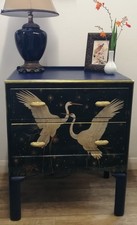 Upcycled Chest Of Drawers in Blue & Gold with Cranes design