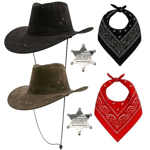 6pcs faux suede cowboy hats - faux,