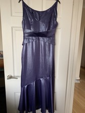 BNWOT ladies purple satin feel strappy long evening dress three floor size 10