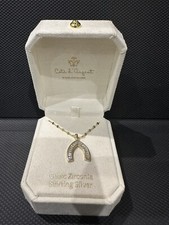 White Cubic Zirconia Gold Over Sterling Silver Wishbone Pendant with Chain