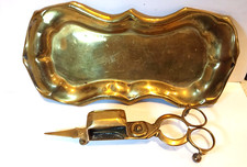 ANTIQUE OIL LAMP BRASS WICK TRIMMING SCISSORS & TRAY 1850 candle snuffer stick