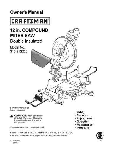 Craftsman compound miter - 12”,