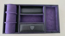 Wolf Watch  Valet Tray + Roll (Blake Pebble) Black Leather/ Purple Lining - BNIB