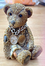 Pottery Teddy Figurine - Bear with Clock