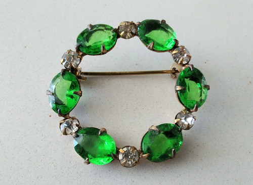 Antique brooch emerald green - brooch,
