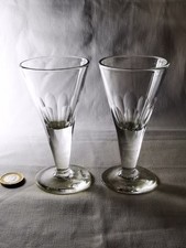 Antique Victorian Glass Wine Spirit Liquor Aperitif Dram Trumpet Pair x2 VGC