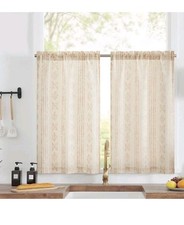 Topic Boho Linen Blend Kitchen Cafe Curtains W26"L45"Drop Rod Pocket 2pane Beige