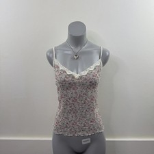 Y2K vintage mesh ditsy floral cami top lace trim lettuce trim bow