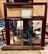 UPVC Window Rosewood 132cm x 122cm + Trim & Windowsill Dismantled For Collection